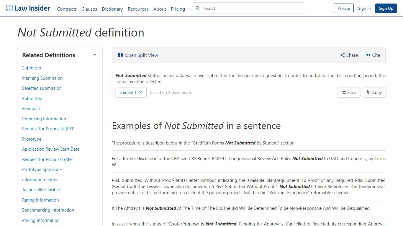 Not Submitted Definition | Law Insider