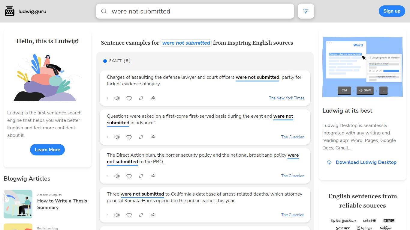 were not submitted | English examples in context | Ludwig